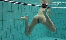 Passionate teen Markova enjoys an outdoor swim in the Czech pool